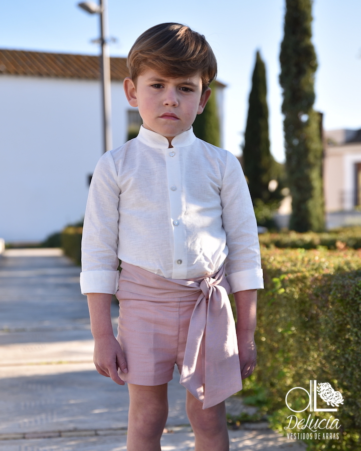Conjunto de niño con fajín pantalón rosa Teresa