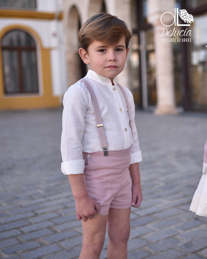 Conjunto de niño con tirantes pantalón rosa Teresa